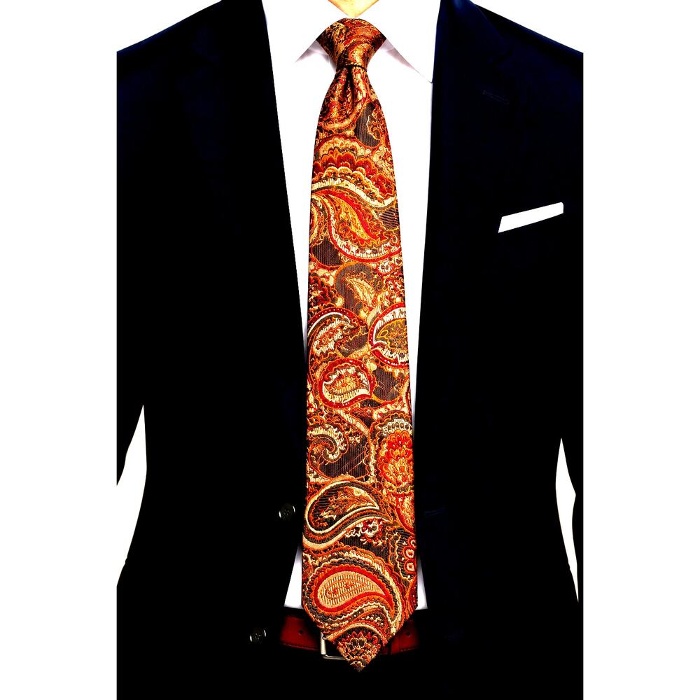 CHE®ESKIN Men's Paisley Pattern Jacquard Chocolate Orange Copper Brown Gold